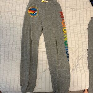 Aviator Nation Gray Joggers with Rainbow Logo